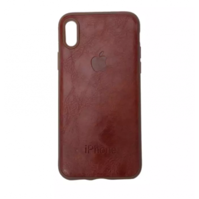 Brown Solid Leather Phone Cover For Iphone XS